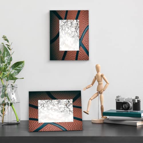 Auuxva 5X7 Picture Frame Basketball Texture Sport Ball Photo Frame Wood Picture Frame For Desk Tabletop Wall Collage Decor, Display 4.6X6.6 Photos With Mat Or 5X7 Without Mat #TOP4