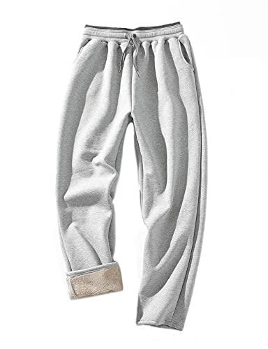 HeSaYep Men s Fleece Sweatpants Sherpa Lined Sweatpants Winter Warm Pants Lounge Athletic Pants with Pockets,Grey Medium