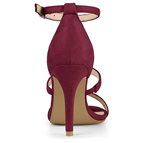 Allegra K Allegra K Women Open Toe Triple Straps Stiletto High Burgundy Heel Sandals - 9 M US
