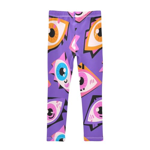 Cute Halloween Eyes on Purple Girls Leggings Stretchy Dance Pants for Kids2