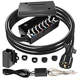 CircleRoad 7 Way Trailer Cord 8 Feet with 7 Gang Junction Box Kit, 7 Way Trailer Wiring Harness Kit