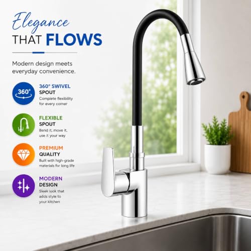 Image of Swan Neck with Single Flow Flexible Swivel Spout | Kitchen Sink Tap | Kitchen Faucet | Tap for Kitchen Sink | Taps | Wash Basin Tap | Pillar Tap