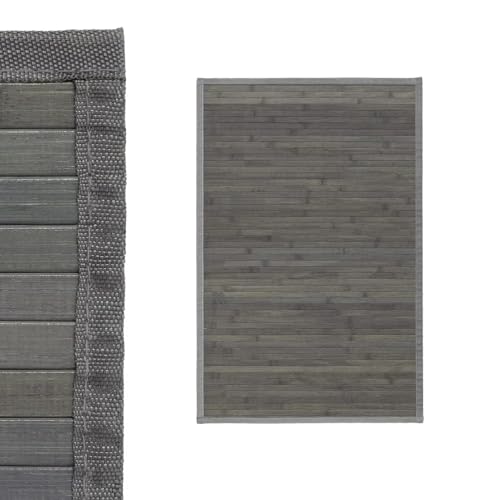 Alfombra Antideslizante, Alfombra de Madera de Bambú, Antimanchas, Resistente a la Humedad, para Salón, Dormitorio, Cocina, Baño, Pasillo (Gris)