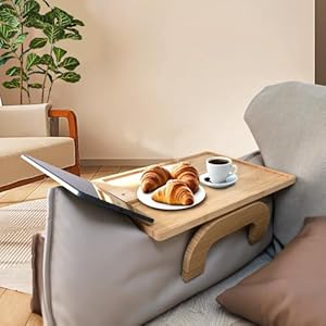 Couch Arm Table Couch Console 16.5” X 12.8” Big Size Food Trays for Eating on Couch Bamboo Armrest Tray Arm Table with 360° Rotating Phone Holder