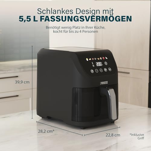 Princess Slim Airfryer 5,5L - 1500 W - leiser Betrieb (55 db) - Platzsparendes Design - Ölfrei - 8 Kochprogramme - Einstellbarer Thermostat - Antihaftbeschichtung - 182240 – Bild 3