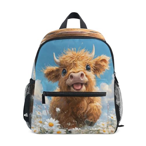 Cow Flowers Toddler Backpack Kindergarten Preschool Backpack for Boys Girls Toddler Bookbag