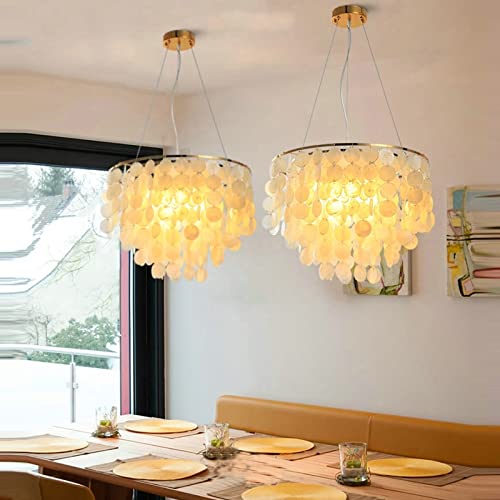 Poserion 1-Light Gold/Capiz Shell Mini Chandelier Modern Elegant Coastal Theme Pendant Ceiling Fixture Hanging Lamp For Dining Room, Dining Table, Bedroom, Kitchen, D15 X H13.4 #TOP4