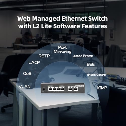 Image of MokerLink 10G Easy Web Managed Switch, 4x2.5G, 2x10G RJ-45 Base-T Ports, Support LACP /VLAN /QOS /IGMP, Metal Web Managed Fanless Network Switch