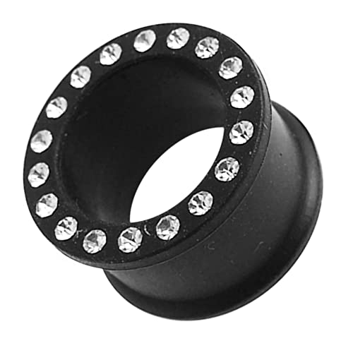 Multi Crystal Stone Setting on Black Soft and Flexible Silicone Double Flared Tunnel Gauge Ear Plug2