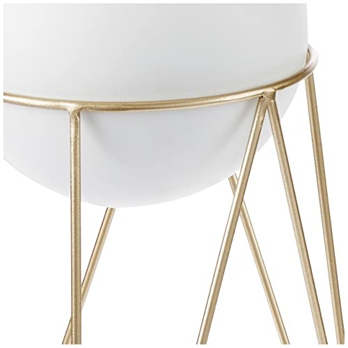 Admired By Nature White Gold Bowl Plant Pot, Mid Century Flower Pot Holder Stand Indoor Display Rack, Planter, White, Set Of 2, Abn5E165-Wht-Gd #TOP3