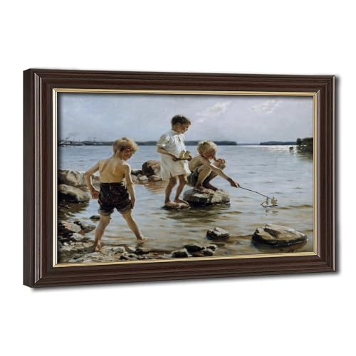 Impression sur toile Albert Edelfelt tableau garçons jouant cadre suspendu 20x30 cm