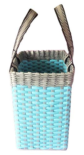 Image of Paperus, Medium, Sky Blue & Grey Lunch Bag, Picnic Basket, Handbag, Tiffin Basket for Office, Rectangular, Eco-Friendly, Handmade, of Paper Ropes, in Inch 11 H, 12 L, 6 Wide Base