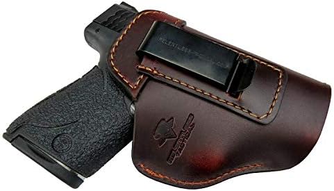 Relentless Tactical The Defender Leather IWB Holster | Made in USA | Fits Glock 17 19 19X 22 26 43 43X 45 | Taurus GC3 | S&W M&P Shield | Canik TP9 Elite | Plus All Similar Sized Handguns | Brown RH