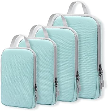 WOOMADA Compression Packing Cubes for Suitcases Travel Essentials 4 Set Expandable Travel Bags Organizer for Luggage(turquoise)