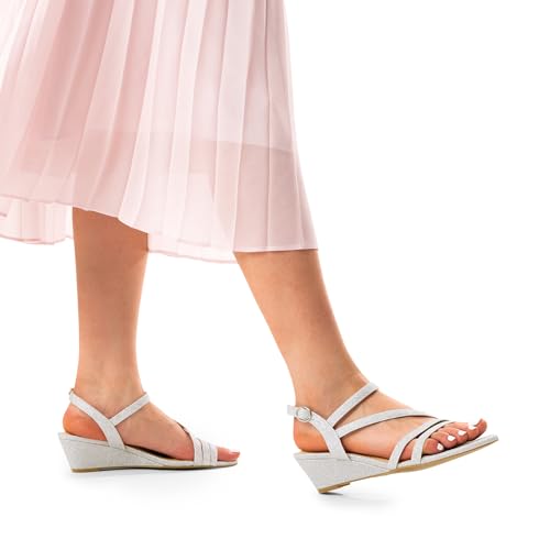 Image of DREAM PAIRS Strappy Wrapped Dressy Wedge Sandals, Comfortable Ankle Strap Open Toe Evening Dress Wedding Dance Summer Shoes