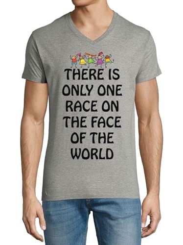 T-shirt à col en V en coton gris L There is only one Race pour s'affirmer