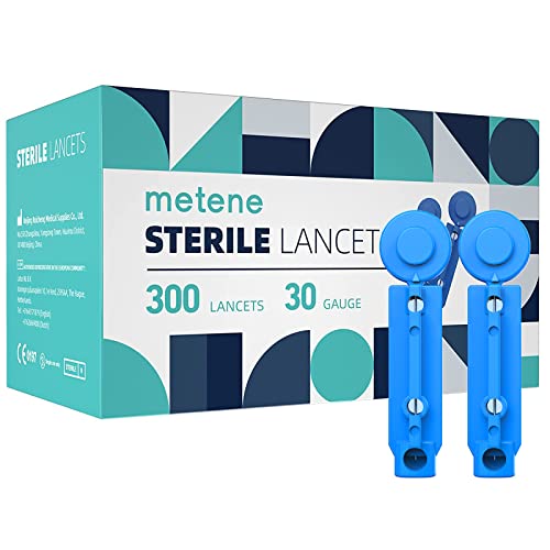 Metene Twist Top Lancets for Lancing Devices, 300 Count, 30 Gauge Diabetic Lancets, Sterile Lancets for Blood Sugar Test