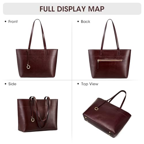 Image of Kattee Vintage Genuine Leather Work Tote for Women | Spacious interior with a zip compartment for organized work, travel, and everyday essentials.
