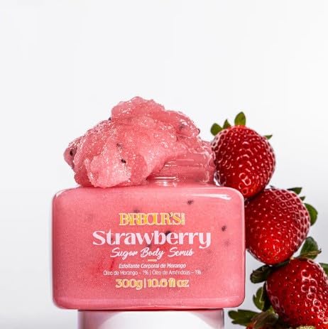 BARBOUR'S BEAUTY Esfoliante Corporal Sugar Body Scrub de Morango, Extrato Natural,