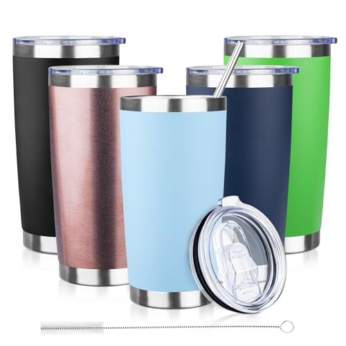 20oz Tumbler with Lid and Straw Double Wall Powder Coated Vacuum Insulated Coffee Tumbler Stainless Steel Insulated Travel Coffee Mug Spill-Proof Thermal Cup for Hot and Cold Beverage,Baby Blue