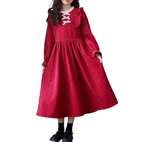 Robe tricot fille 3-16 ans à manches bouffantes évasée pour automne