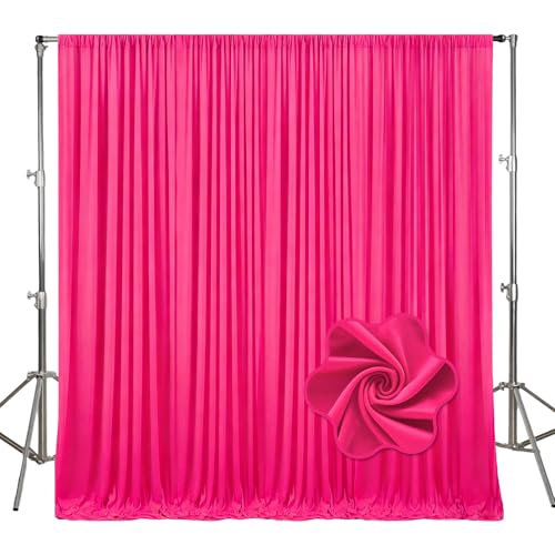 Image of 10ft x 10ft Fuchsia Backdrop Curtains for Parties, Polyester Fabric Backdrop Drapes with Rod Pockets for Weddings, Birthday, Halloween, Photography, Christmas Party Background Curtain, 2 Panels