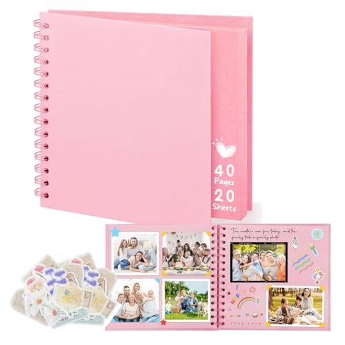 Image of HASTHIP DIY Photo Album Scrapbook 8''x8'', 20-Page Scrap Books for Memories with Coil Binding & Ribbon Closure, Album for Photos Collection, Scrapbook book, Journaling & Handmade Gifts