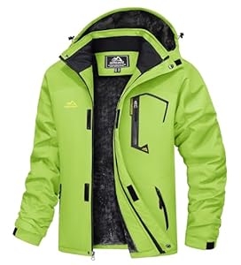 TACVASEN Herren Winter Winddichte Winterjacke Warme Fleece-Futter Ski Übergangsjacke mit Abnehmbarer Kapuze, Neongrün, XL