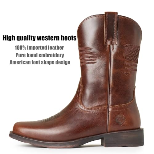 SUREWAY Western Boots For Men-Soft Toe,Square Toe Cowboy Boots,Thicker Leather,Oil/Slip Resistant,Extremely Comfortable Durable Proved,Rubber Sole,Work Boots/Shoes With Embroidered3