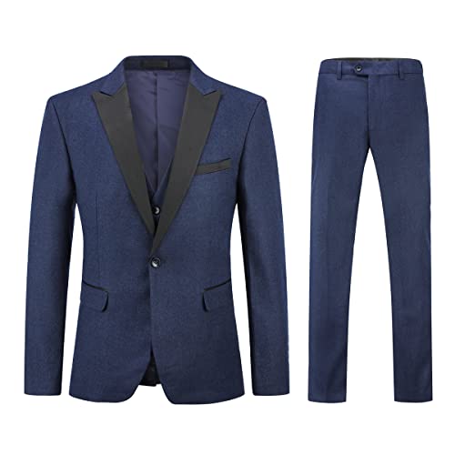 Sliktaa Herren-Kostüm, 3-teilig, Formel Smoking Hochzeit Business Ball, Jacke und Hose Gr. X-Large, dunkelblau Cover
