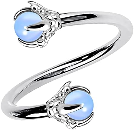 OUFER Twist Helix Earring 316L Stainless Steel Dragon Claw with Opalite Center 16G Twist Lip Labret Cartilage Upper Lobe Piercing Jewelry