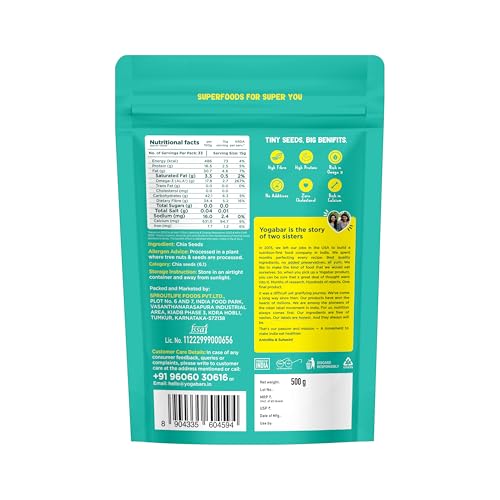 Image of Yogabar Chia Seeds 500g - Rich Source in Plant Protein, Ideal for Microgreens, Salad Toppings, Smoothie Bowls & More