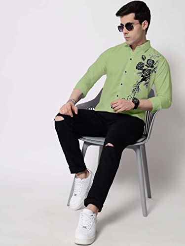 Image of Zombom Men's Regular Fit Cotton Blend Printed Spread Collar Full Sleeve Casual Shirt