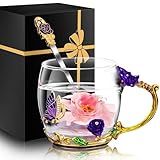 Women Glass Tea Coffee Pretty Cup Set Cute Mug House Warming Butterfly Lover Luxury Office Coworker Japanese Hostess Bachelorette Engaged Gifts Housewarming Kitchen Essential New Home Must Have Purple