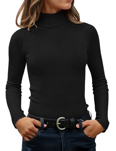 ZESICA Women's Turtleneck Long Sleeve Shirts 2025 Fall Trendy Tops Slim Fitted Ribbed Knit Basic Casual Sweater