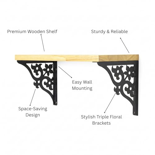 Image of Spillbox Wooden Pooja Home Temple|White Metal Shelf |Wall Mountable|Easy Screw Assembly|Home Temple for Puja Room |Pooja Stand | Mandir-Triple Floral (Large Black)