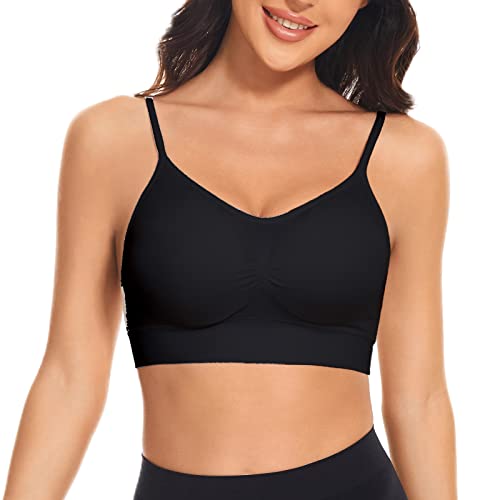 SIMIYA Sports Bra for Women Super Comfort Bras Adjustable Strap Bralette Removable Pads Sleep Bras for Girls in Yoga Leisure Stretch Crop Tops VestXL, Black