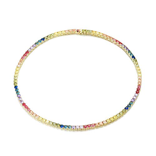 NYC Sterling Women's 4mm Round Rainbow Cubic Zirconia Pride Collection Tennis Necklace