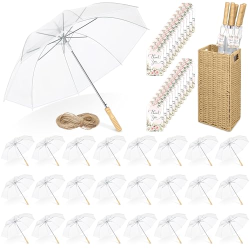 Aodaer 24 Pack Clear Wedding Umbrella Bulk with Foldable Storage Box Transparent Auto Open Foldable Umbrellas Windproof Travel Umbrella for Outdoor Activities Wedding Anniversary Photography
