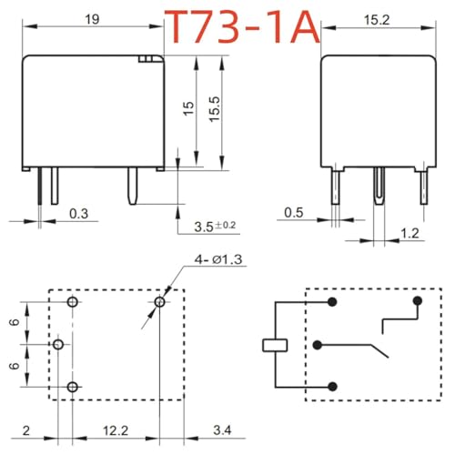 Relé XJ3FF-12VDC-SA con conmutación T73-1A-12V de 10A para placas de circuito impreso 2