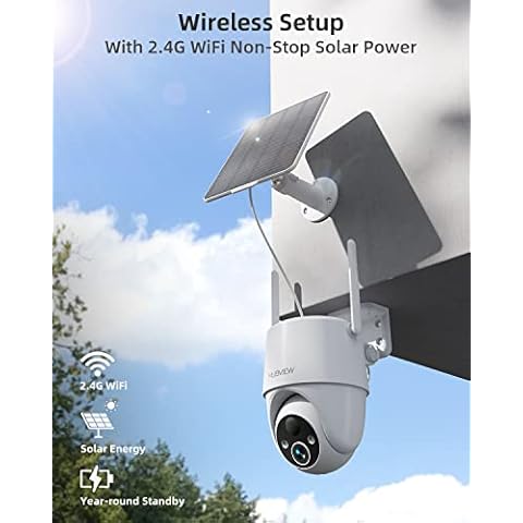 MUBVIEW 2K Solar Security Cameras Wireless Outdoor with 2K Smart Battery Camera, 2.4Ghz WiFi Home Security Camera, Color Night Vision, Motion Detection, 2-Way Audio Cover