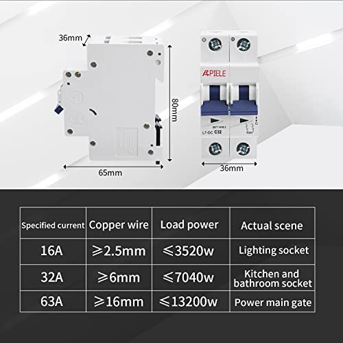 Apiele 32A Dc Circuit Breaker Miniature 500V 2P Mini Home Circuit Breaker Thermal-Magnetic Trip Low Voltage Protector For Solar Pv (Dc-32A) #TOP5