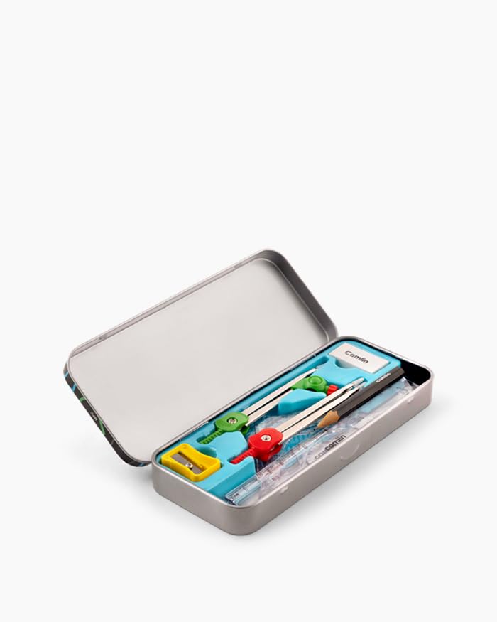Image of Camel Scholar Basics Geometry Box - Premium 12-Piece Technical Drawing Set in Sturdy Metal Case for School & Professional Use