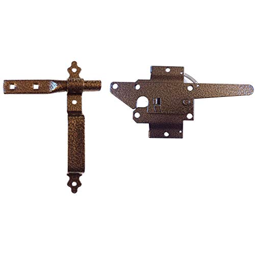 Wood Gate Hinges, Latch - Wood Fence Single Gate Kit, 8" Strap Gate Hinges, Gate Latch Opens From Both Sides - Wood Gate Hardware -Strap Hinges #TOP2