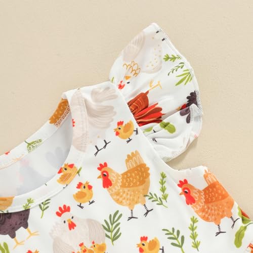 Farm Baby Clothes Animals Rooster Hen Print Fly Sleeve Baby Dress Summer Clothes 6 12 18 24Months 2T 3T 4T 5T 6T