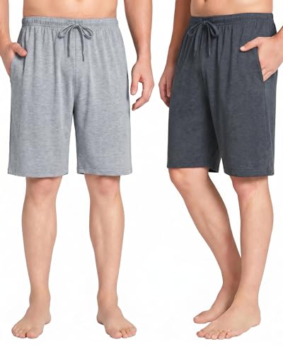 Image of 2 Pack Men's Lounge Wear Pyjama Shorts Soft Comfy Men's Shorts Bottoms Modal Light and Breathable for Fathers Husband Boysfriend Gifts, Greyx2