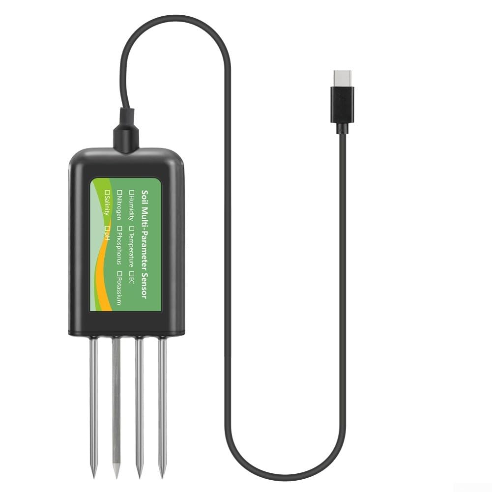 Medidor de suelo USB para humedad pH temperatura NPK salinidad IP68 resistente al agua con sonda de metal para Android y para sistemas hongmeng negro