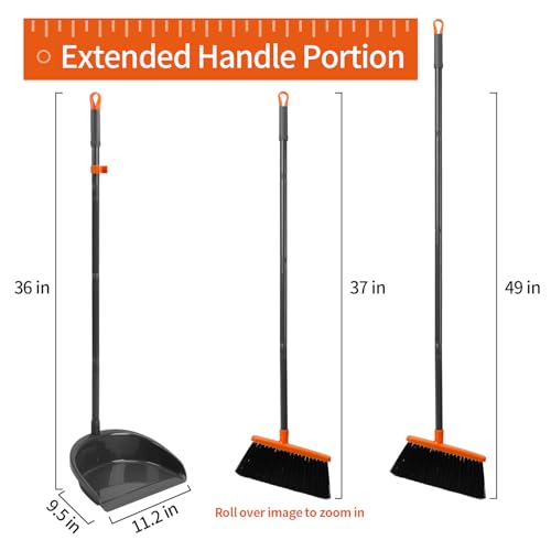 image for REEWII Long Handle Broom with Dustpan Combo Set for Office Home Kitche