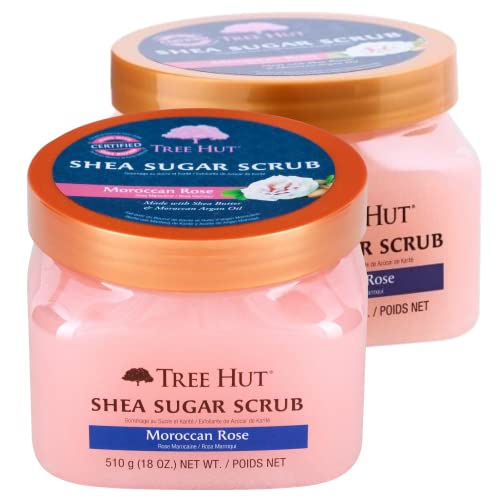 Body Scrub Tree Hut Shea Sugar Scrub Moroccan Rose 18 Ounce Exfoliating Body Scrub Ideal for Nourishing Essential Body Care for Women and Men (Pack of 2)