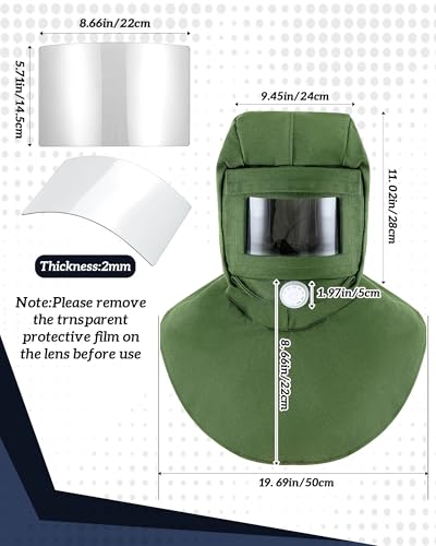 Image of 3 Pcs Shawl Cap Sandblasting Mask Set 1 Sand Blasting Hood Cap with 23.6 inch Blast Gloves and 1 Sandblasting Hood Replacement Lens Glass for Polishing Painting Dusting Grinding Abrasive Cabinet